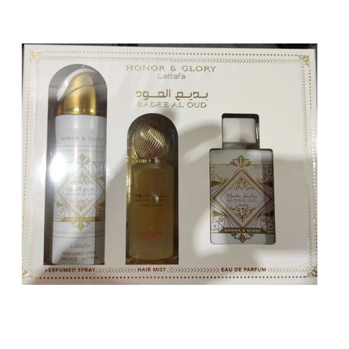 Lattafa Badee Al Oud Honor & Glory Women – 3-Piece Gift Set
